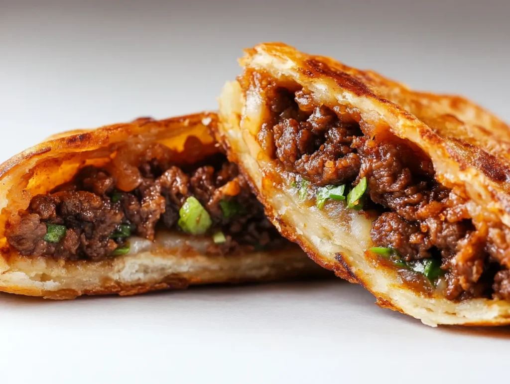 Cross-section of fried beef taco
