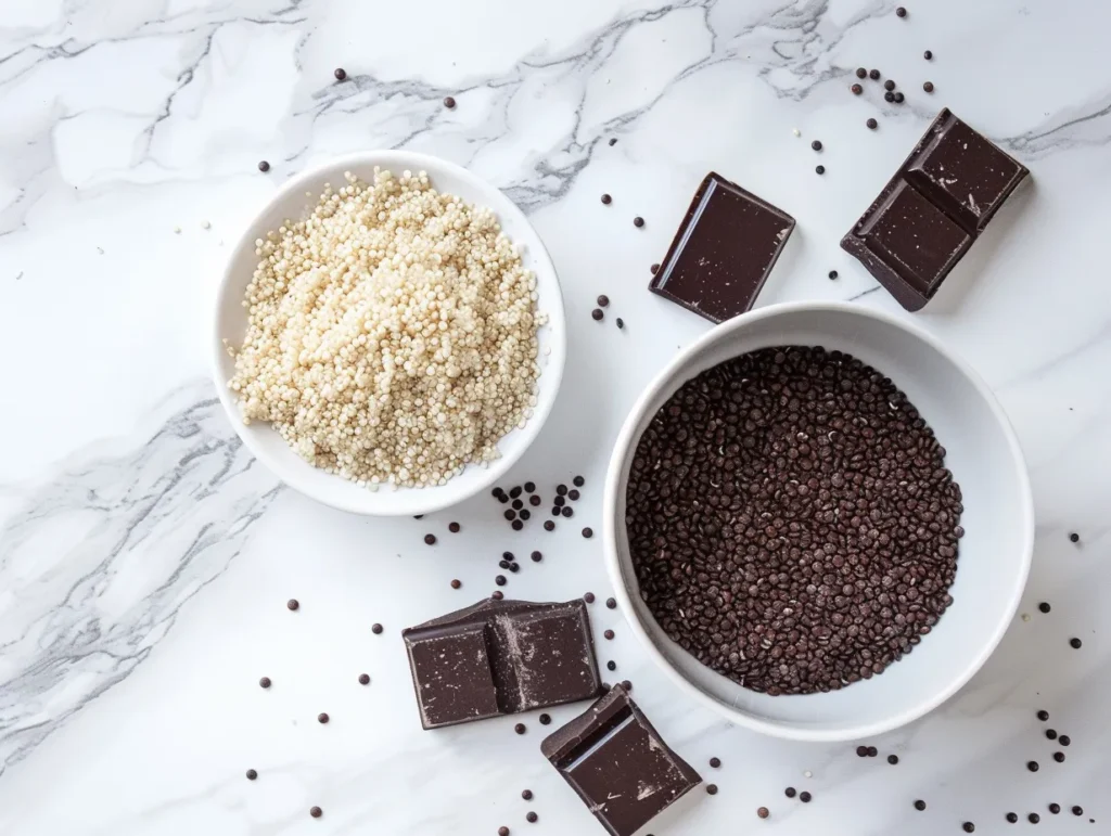 Puffed quinoa and dark chocolate ingredients