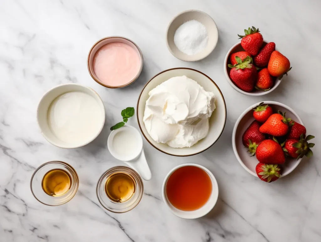 Ingredients for strawberry shortcake ice cream