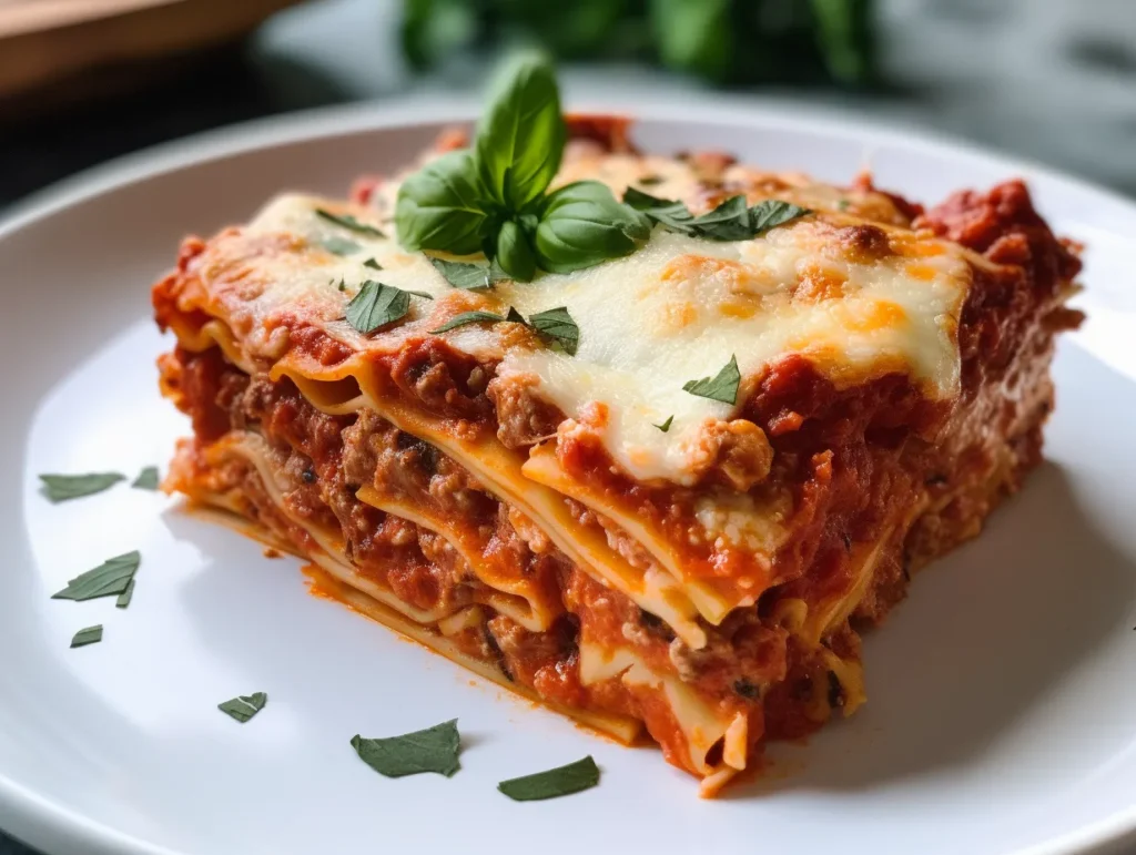 Lasagna slice with ricotta cheese