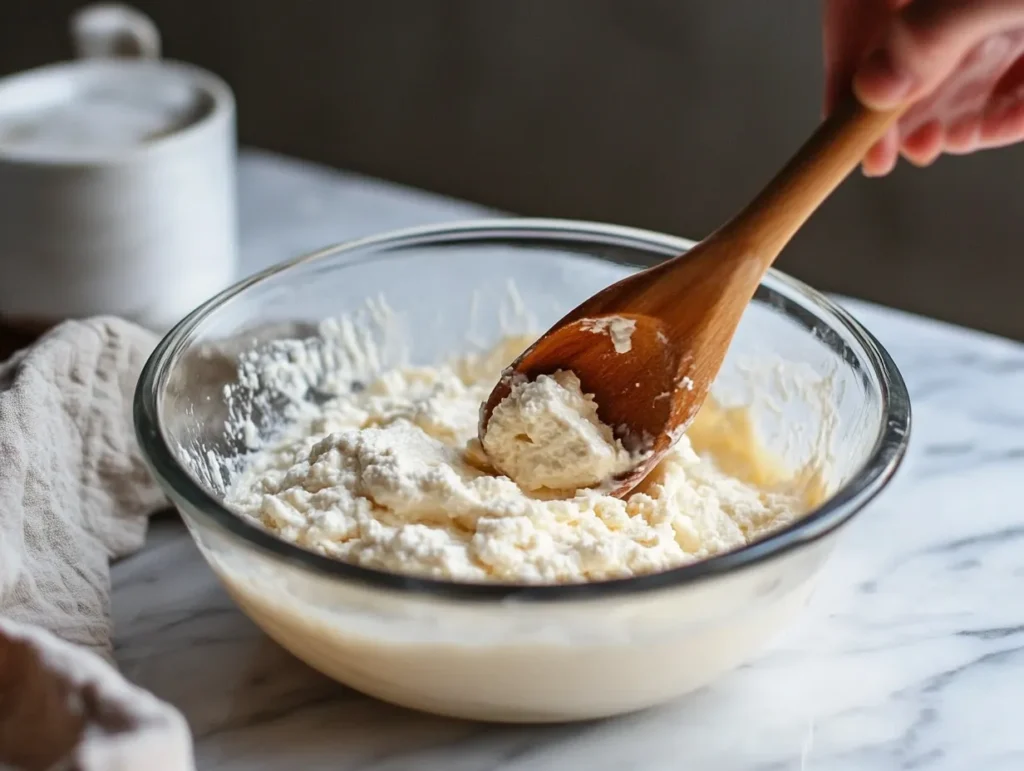 Mixing lemon ricotta cake batter