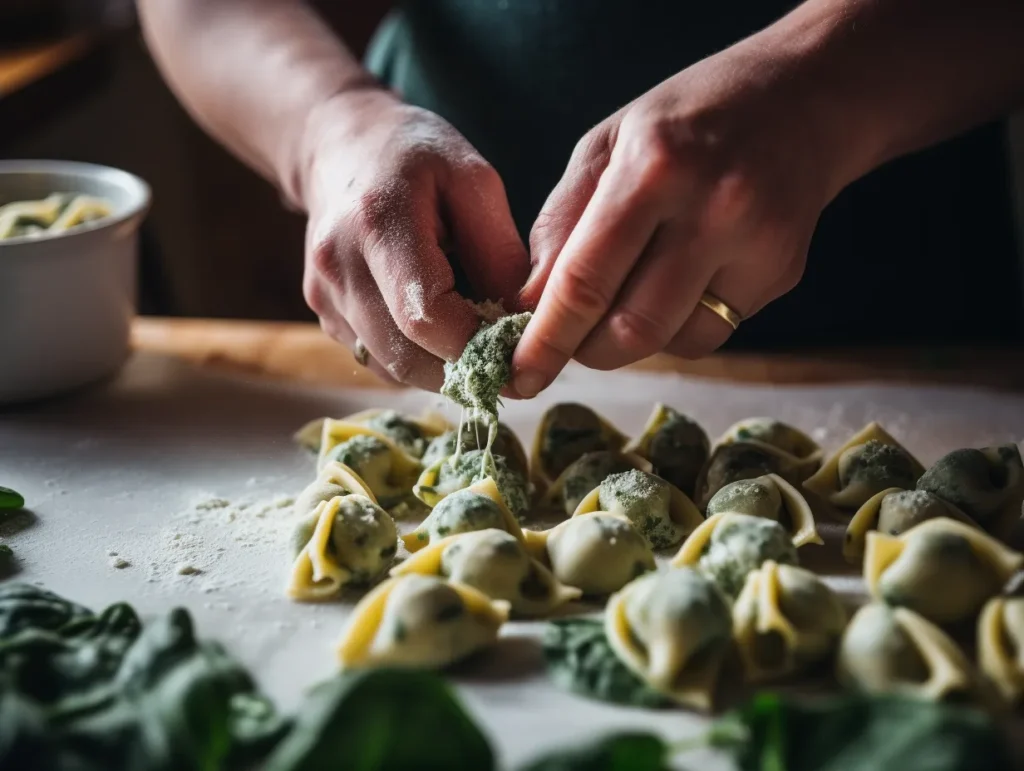 Stuffing jumbo shells with ricotta and spinach mixture