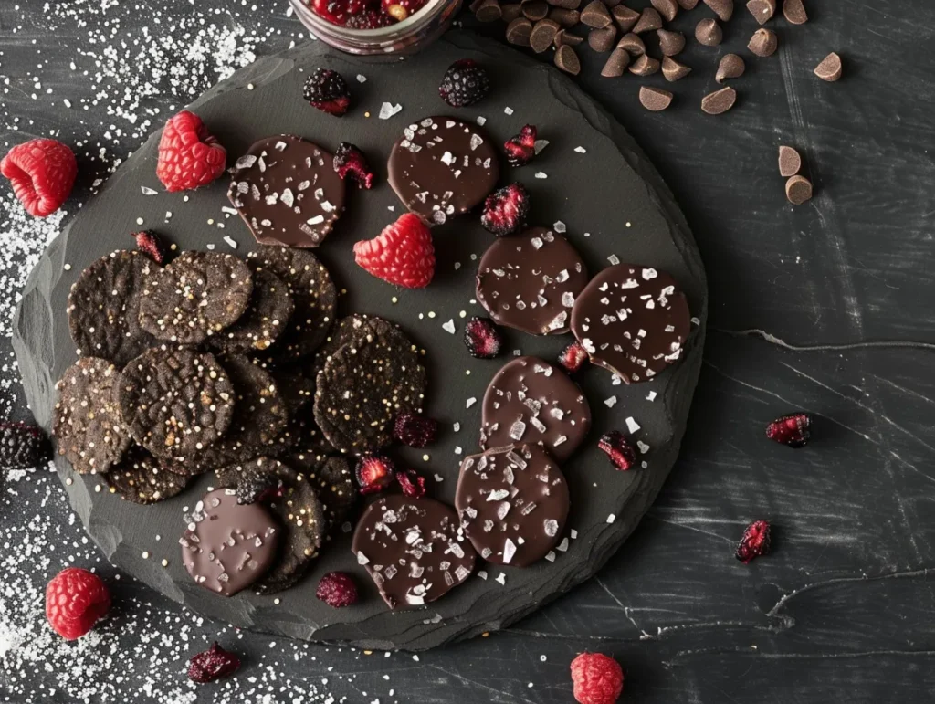 Gourmet chocolate quinoa crisps with toppings