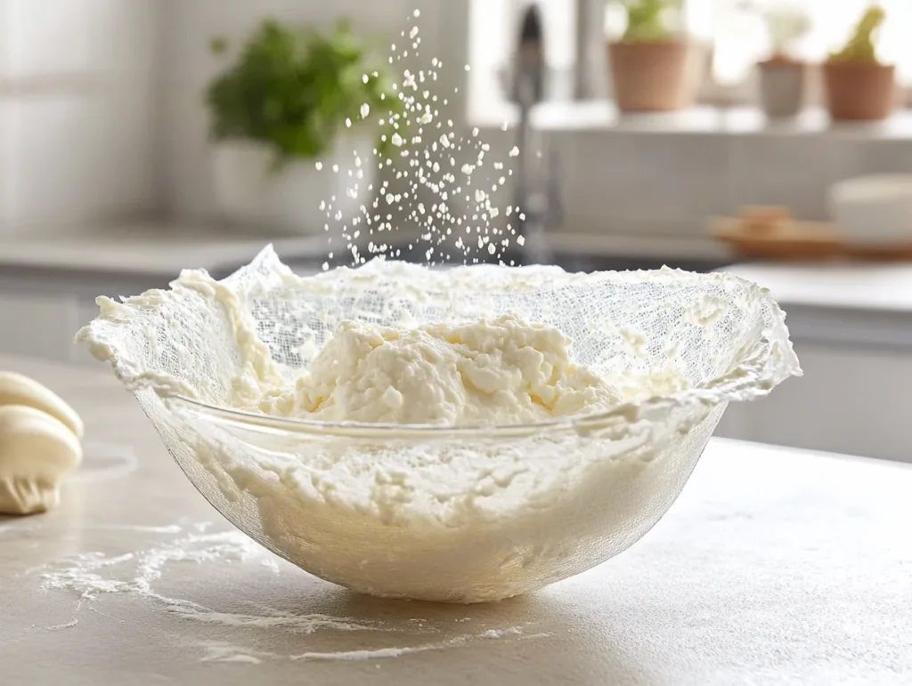 Draining homemade ricotta