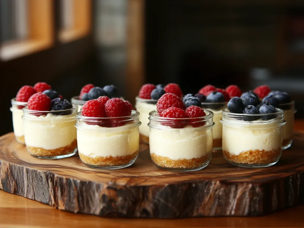Neatly sliced cheesecake with toppings