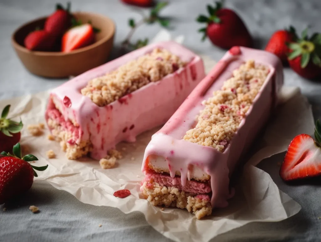 Homemade strawberry shortcake ice cream bars