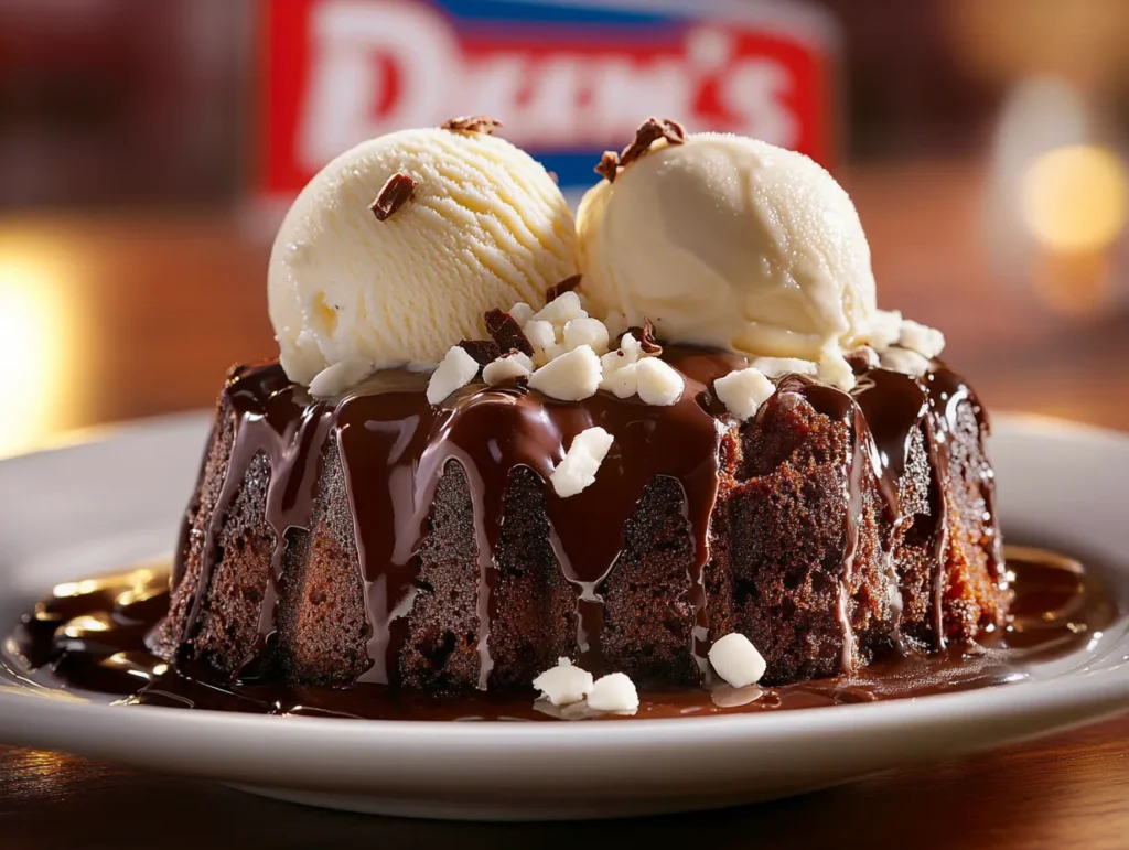 A customer enjoying Domino’s Chocolate Lava Cake at a restaurant