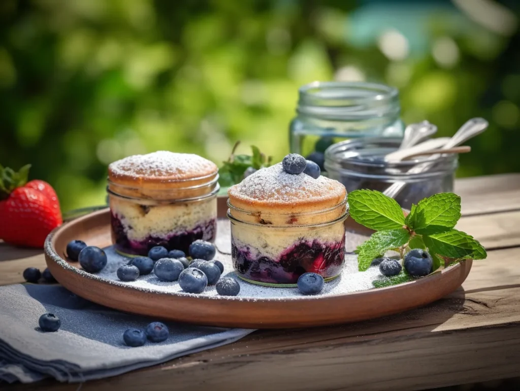 Mini blueberry muffin strawberry shortcakes in mason jars