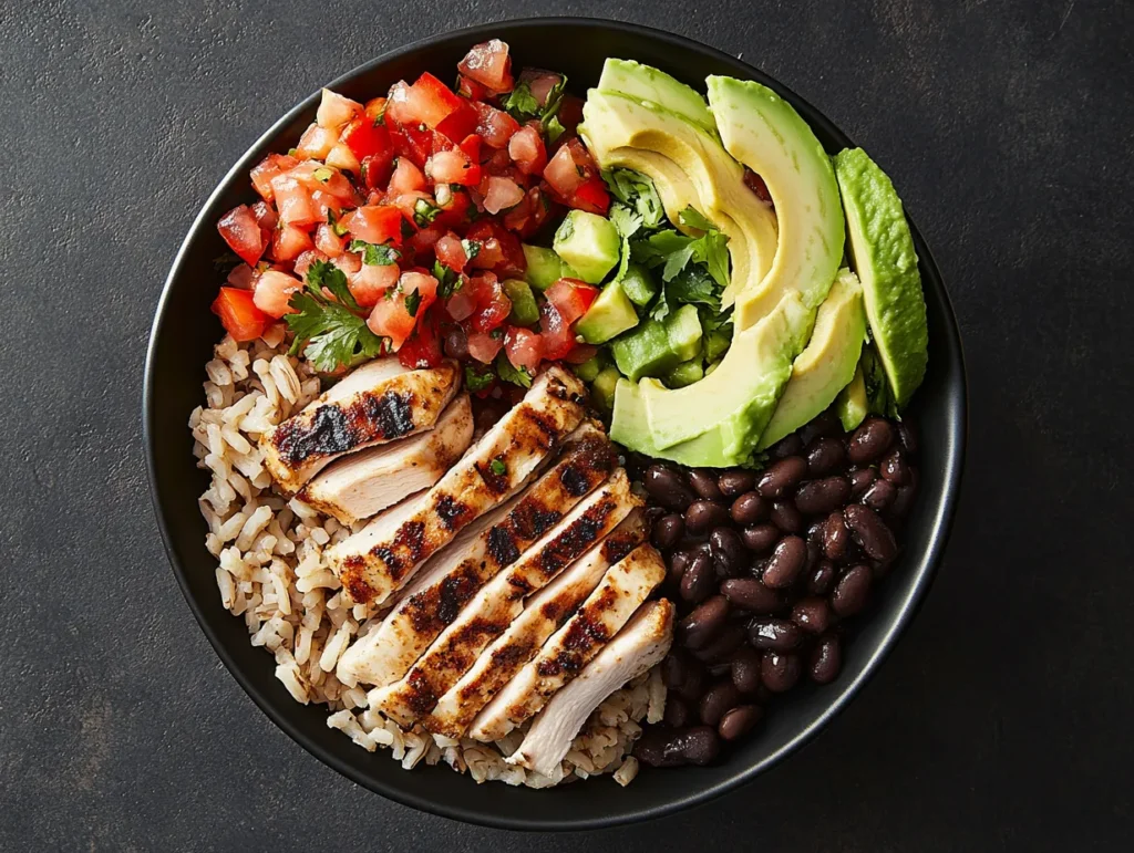 Healthy chicken burrito bowl