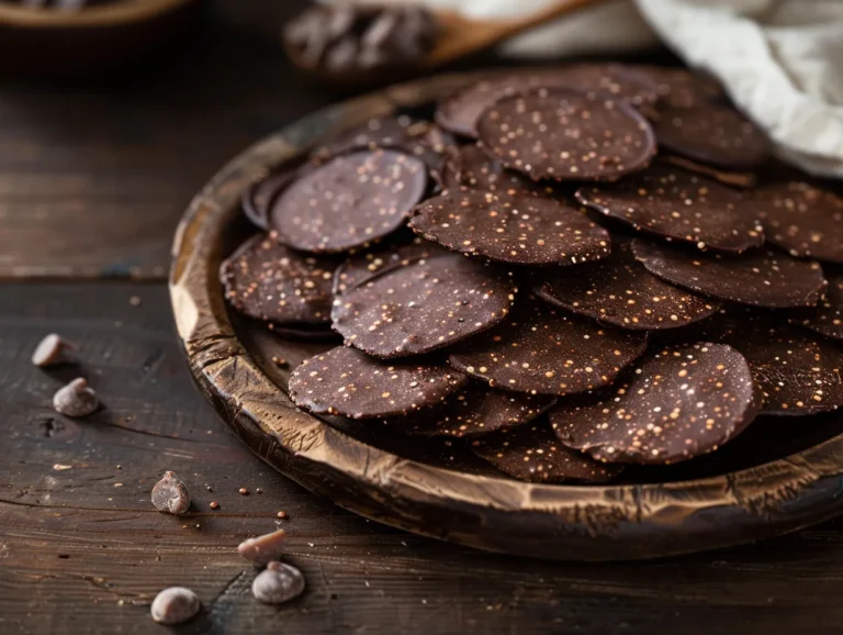 Chocolate quinoa crisps on rustic plate