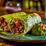 Carne asada burrito with Mexican toppings