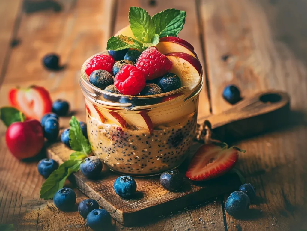 Apple cinnamon overnight oats with berries

