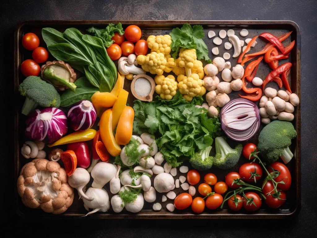 One-pan ingredients on baking tray