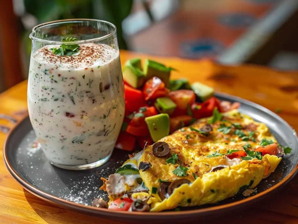 Veggie omelet and Greek yogurt parfait