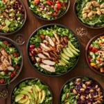 Fresh salad bowls showcasing 10 delicious salad recipes