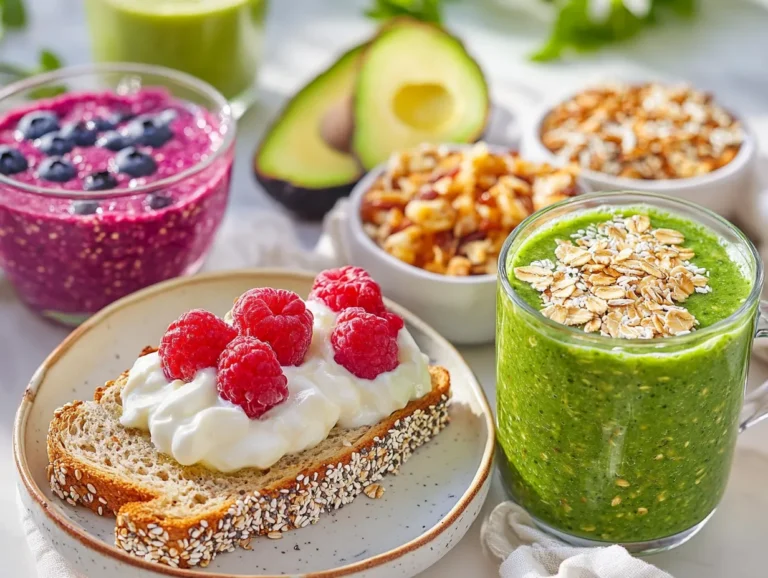 Colorful healthy breakfast ideas table